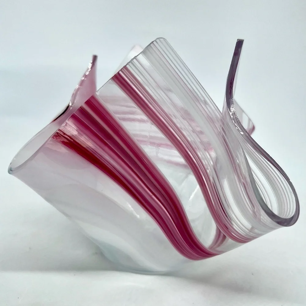 Handblown Slumped Candle Holder Red White & Pink “Peppermint” Ready Glass